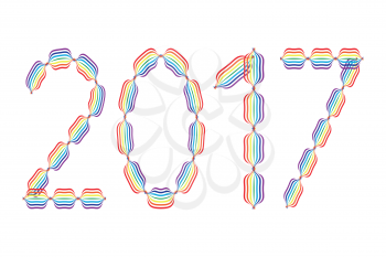 New Year 2017 made in rainbow colors on white background