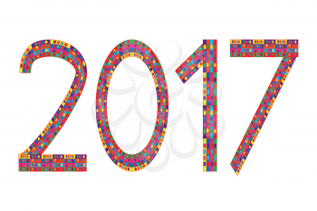 Multi colored numbers of year 2017 on white background
