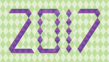 Purple numbers of year 2017 made from triangles on green background