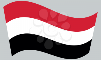 Flag of Yemen waving on gray background