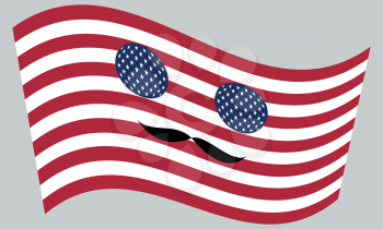Patriotic USA icon in style of American flag waving with mustaches