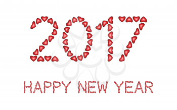 Happy New Year 2017 made from hearts on white background