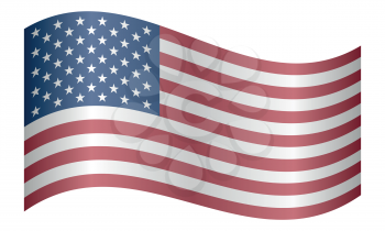 Flag of the United States waving on white background