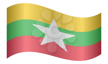 Flag of Myanmar waving on white background