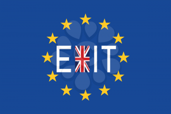 Brexit concept. Flags of Europe and United Kingdom with word Exit.