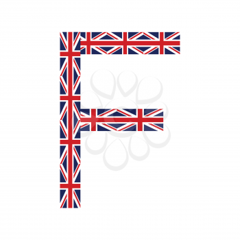 Letter F made from United Kingdom flags on white background