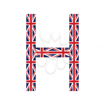 Letter H made from United Kingdom flags on white background