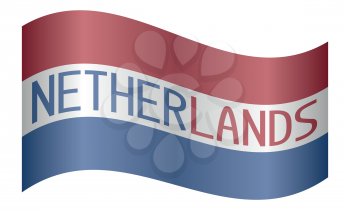 Netherlands flag waving with word Netherlands on white background