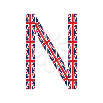 Letter N made from United Kingdom flags on white background