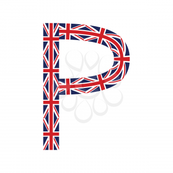 Letter P made from United Kingdom flags on white background