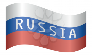 Russian flag with word Russia waving on white background