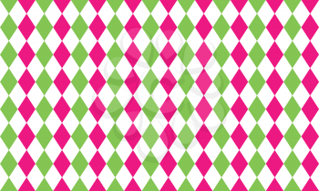 Abstract geometric seamless pattern of rhombus in pink, green and white colors