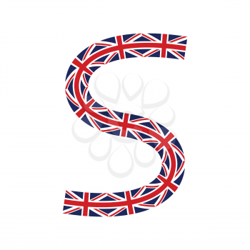 Letter S made from United Kingdom flags on white background