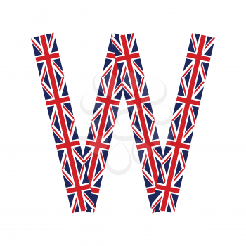 Letter W made from United Kingdom flags on white background