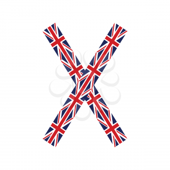 Letter X made from United Kingdom flags on white background