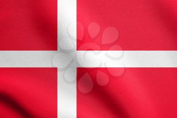 Flag of Denmark waving in the wind with detailed fabric texture. Danish national flag.