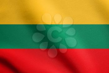 Flag of Lithuania waving in the wind with detailed fabric texture. Lithuanian national flag.