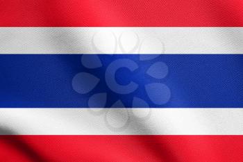 Flag of Thailand waving in the wind with detailed fabric texture. Thai national flag.