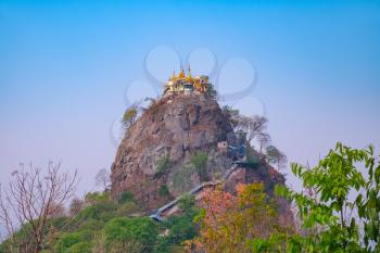 Mount Popa Temple, incredible monastery perched on the top of cliff, Myanmar, Southeast Asia