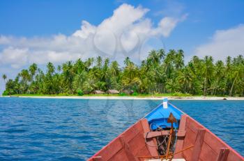 Boat trip to remote tropical island, Banyak islands, Aceh, Indonesia, Southeast Asia