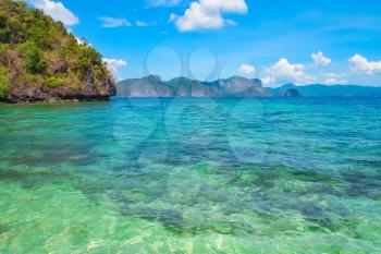 Scenic view of blue lagoon, El Nido, Palawan, Philippines
