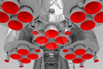 Engine and red nozzles of space rocket