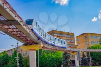 Cityscape of Moscow with monorail train, Russia