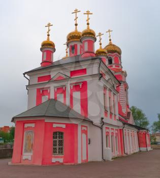 Beautiful pink Church of the Presentation of the Lord, Dmitrov, Moscow region, Russia