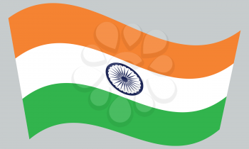Flag of India waving on gray background. Indian national flag.