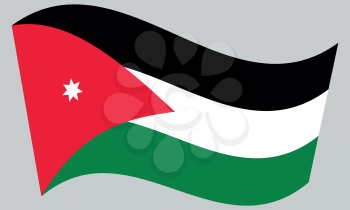 Flag of Jordan waving on gray background. Jordan national flag.