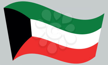 Flag of Kuwait waving on gray background. Kuwait national flag.