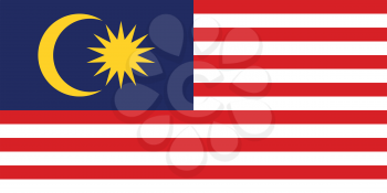 Flag of Malaysia in correct size, proportions and colors. Accurate dimensions. Malaysian national flag.