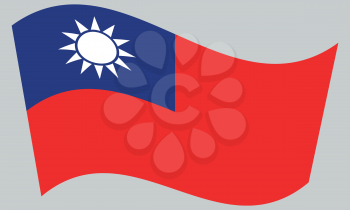 Flag of the Republic of China, Taiwan, waving on gray background. The national flag of Taiwan.