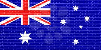 Flag of Australia on brick wall texture background. Australian national flag.