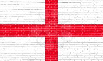 Flag of England, Cross of St. George, on brick wall texture background. English national flag.