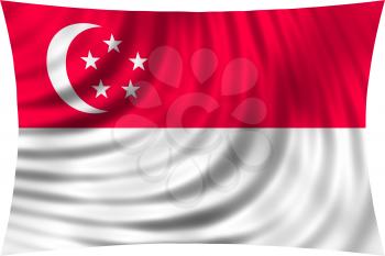 Flag of Singapore waving in wind isolated on white background. Singaporean national flag. Patriotic symbolic design. 3d rendered illustration