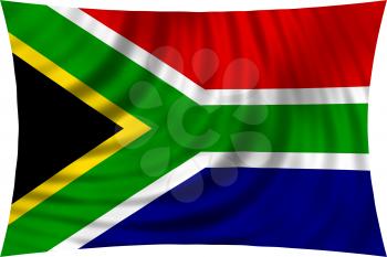 Flag of South Africa waving in wind isolated on white background. South African national flag. Patriotic symbolic design. 3d rendered illustration