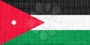 Flag of Jordan on brick wall texture background. Jordan national flag.