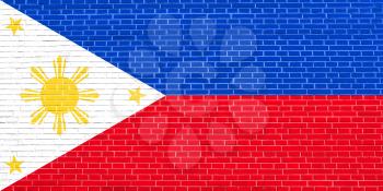Flag of the Philippines on brick wall texture background. Philippine national flag.