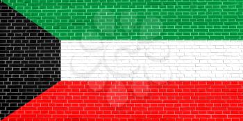 Flag of Kuwait on brick wall texture background. Kuwait national flag.