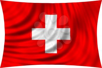 Flag of Switzerland waving in wind isolated on white background. Swiss national flag. Patriotic symbolic design. 3d rendered illustration