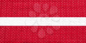 Flag of Latvia on brick wall texture background. Latvian national flag.