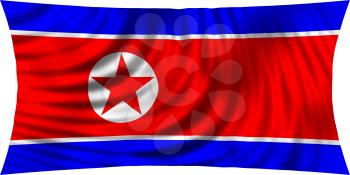 Flag of North Korea waving in wind isolated on white background. North Korean national flag. Patriotic symbolic design. 3d rendered illustration