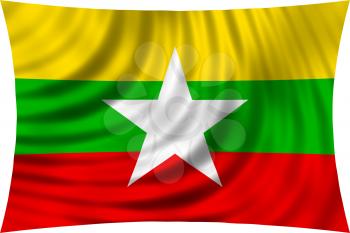 Flag of Myanmar waving in wind isolated on white background. Myanmar national flag. Patriotic symbolic design. 3d rendered illustration