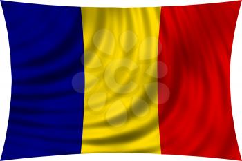 Flag of Romania waving in wind isolated on white background. Romanian national flag. Patriotic symbolic design. 3d rendered illustration
