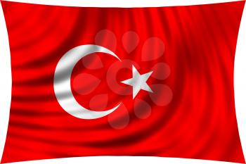 Flag of Turkey waving in wind isolated on white background. Turkish national flag. Patriotic symbolic design. 3d rendered illustration