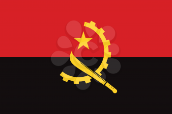Flag of Angola in correct size, proportions and colors. Accurate official standard dimensions. Angolan national flag. African patriotic symbol, banner, element, background. Vector illustration