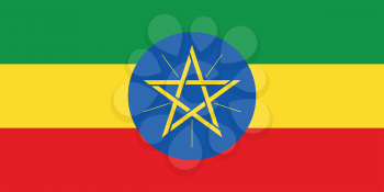 Flag of Ethiopia in correct size, proportions and colors. Accurate official standard dimensions. Ethiopian national flag. African patriotic symbol, banner, element, background. Vector illustration