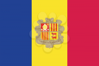 Andorran national official flag. Patriotic symbol, banner, element, background. Accurate dimensions. Flag of Andorra in correct size and colors, vector illustration