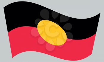 Australian Aboriginal official flag. Commonwealth of Australia patriotic symbol, banner, element, background. Correct colors. Australian Aboriginal flag waving on gray background, vector